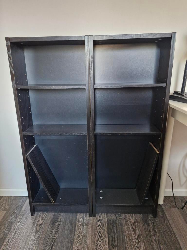 Set van 2 zwartbruine boekenkasten - Ideaal voor boeken, Ophalen, Met plank(en), Minder dan 50 cm, Gebruikt