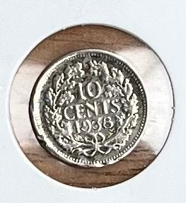ZILVEREN DUBBELTJE (10cent) WILHELMINA 1938., Zilver, Ophalen of Verzenden, 10 cent, Koningin Wilhelmina