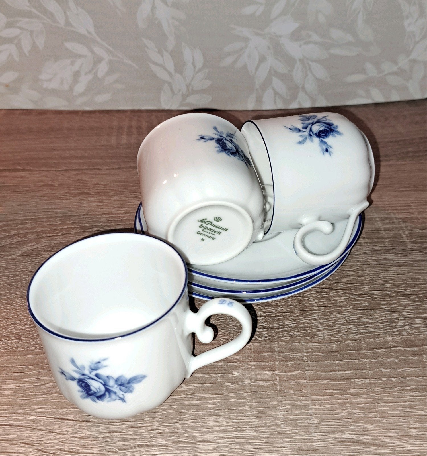 Set van 4 Schumann Weiden Bavaria kopjes met blauwe roos, Ophalen