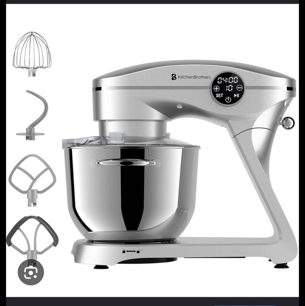 KitchenBrothers Keukenmachine 6L 1800W Touch Zilver, 4 liter of meer, Ophalen of Verzenden, Nieuw, 3 snelheden of meer