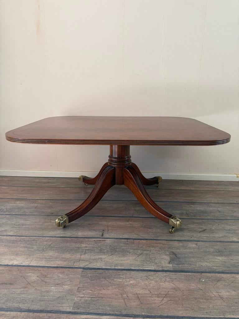Antieke Mahonie Salontafel met Messing Klauwwielen, Ophalen, Gebruikt, 100 tot 150 cm, 50 tot 100 cm