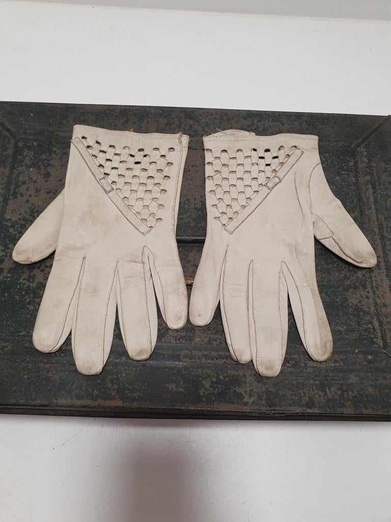 Vintage leren handschoenen met gevlochten detail, Ophalen of Verzenden, Onbekend, Onbekend, Maat 34 (XS) of kleiner