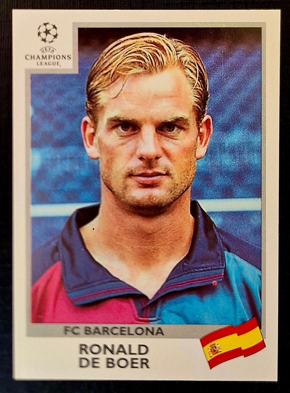 Panini Champions League Ronald de Boer - FC Barcelona, 00/01, Ophalen of Verzenden, Zo goed als nieuw, Buitenlandse clubs, Poster, Plaatje of Sticker
