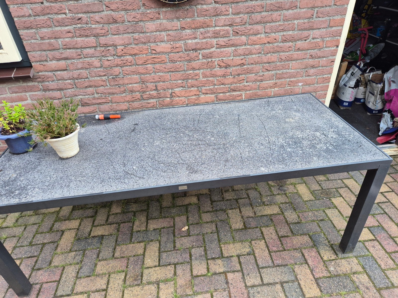 Tuintafel glas alluminium, Ophalen of Verzenden, Gebruikt, Rechthoekig
