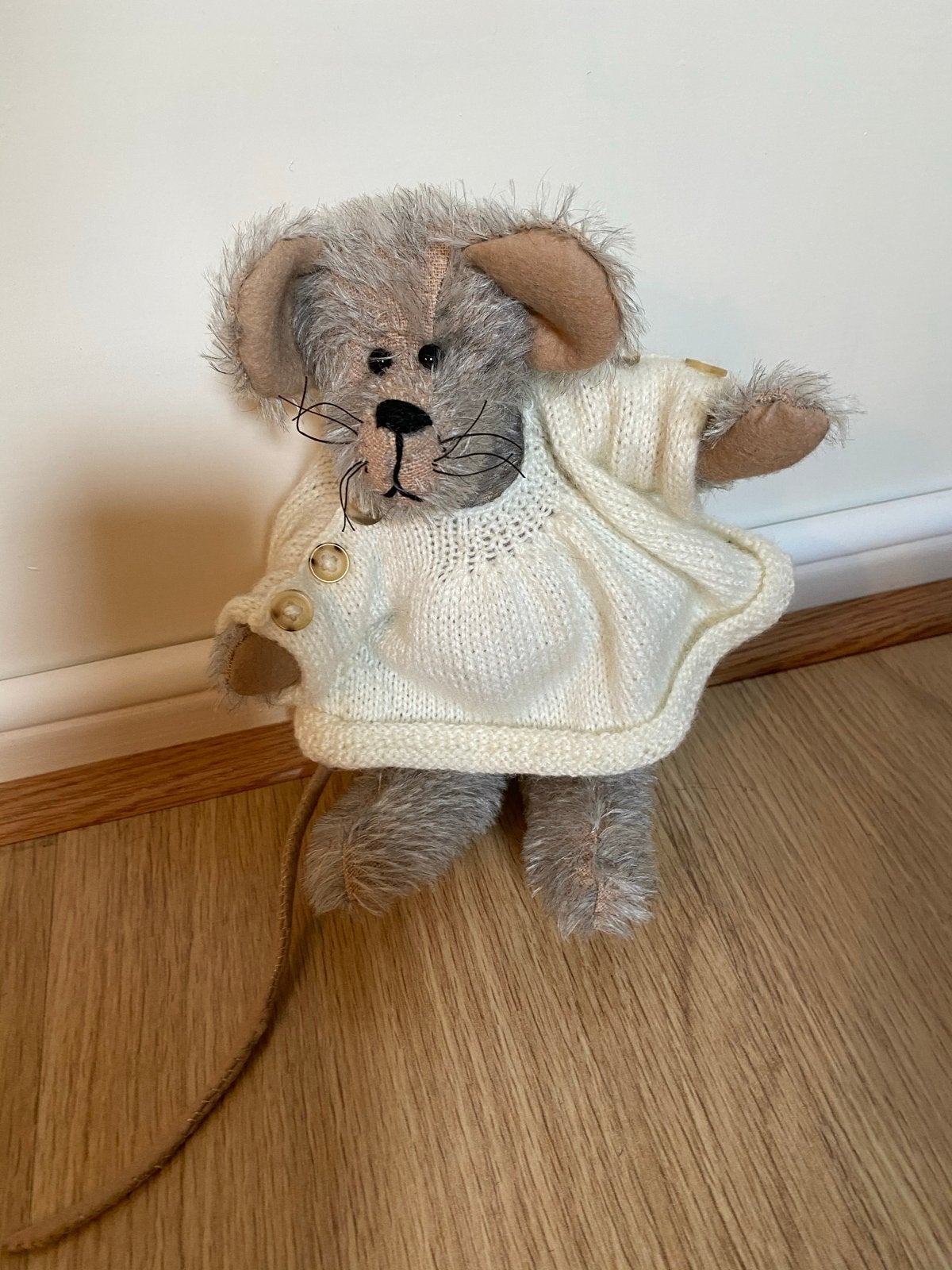 Schattige handgemaakte muis knuffel met gebreide trui, Muis, Overige merken, Overige karakters, Grijs