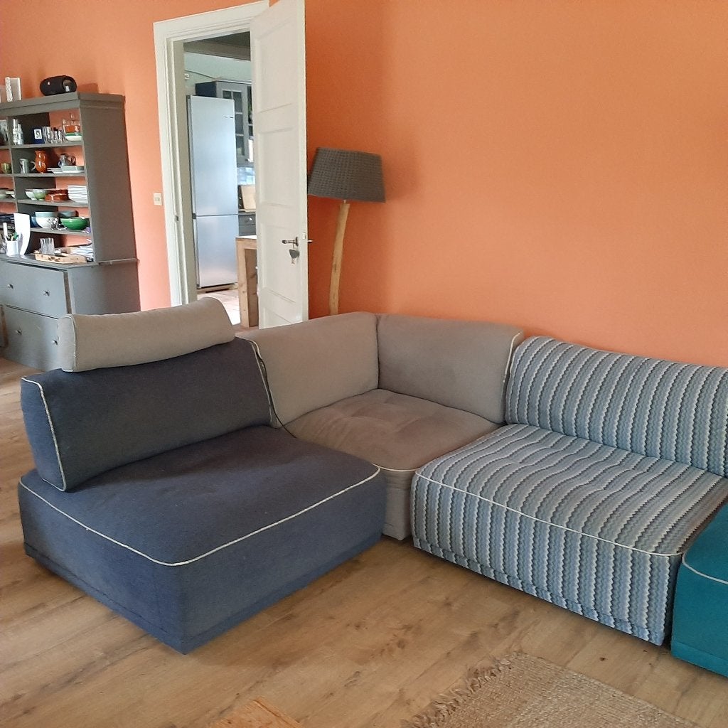 Kleurige elementen bank, Huis en Inrichting, Banken | Sofa's en Chaises Longues, Ophalen, Gebruikt, Vierpersoons of meer, Stof