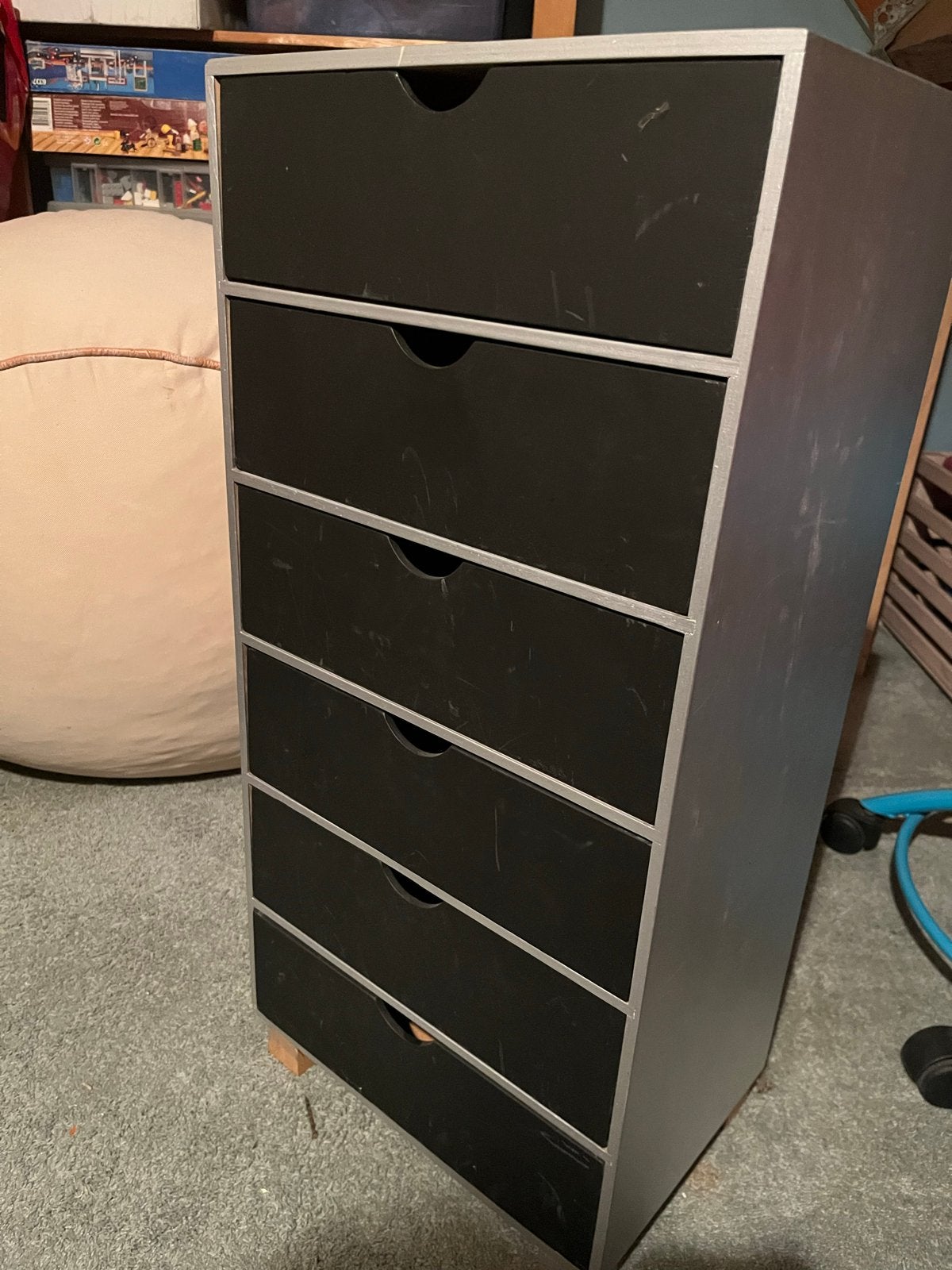 IKEA Ladekast Multiplex Hout Zilver/Zwart Schoolbordverf, Ophalen, Minder dan 50 cm, Gebruikt, 5 laden of meer