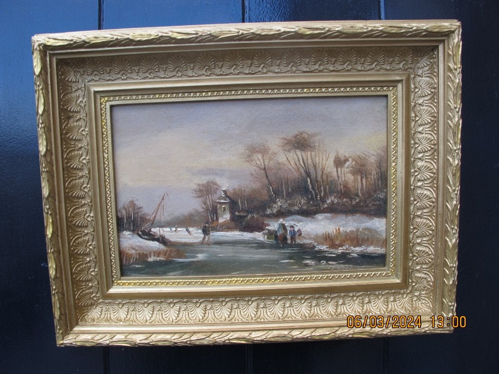 Mooi winter +/- 1850 naar A Schelfhout, Paneel, Handgeschilderd, Verzenden, Olieverf