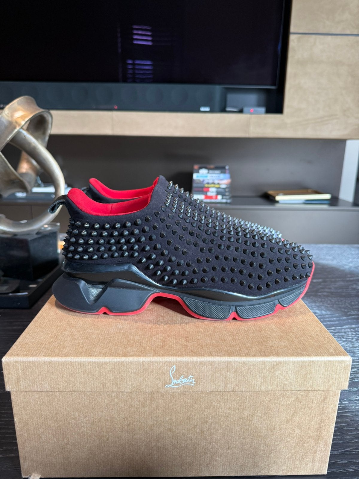 Christian Louboutin Spike Sock Neoprene Sneakers – Maat 41, Ophalen of Verzenden, Zo goed als nieuw, Zwart