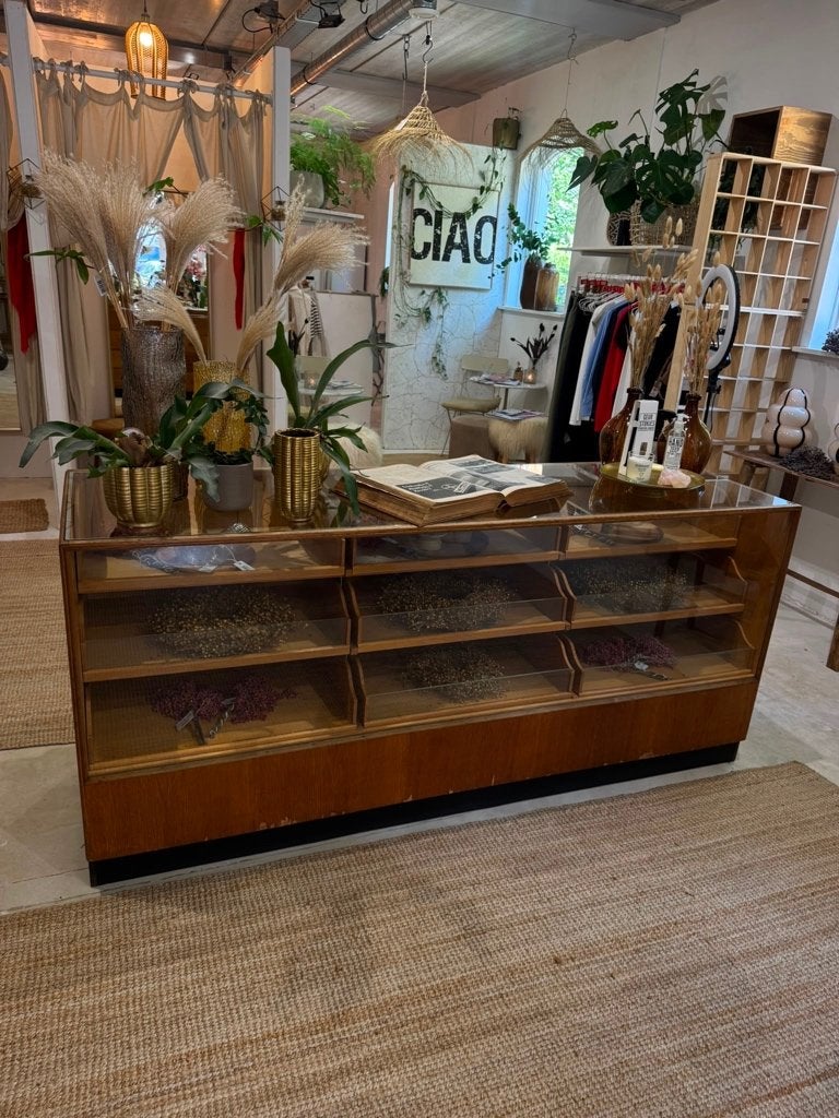 Authentieke vintage winkeltoonbank eikenhout - 200cm, Ophalen