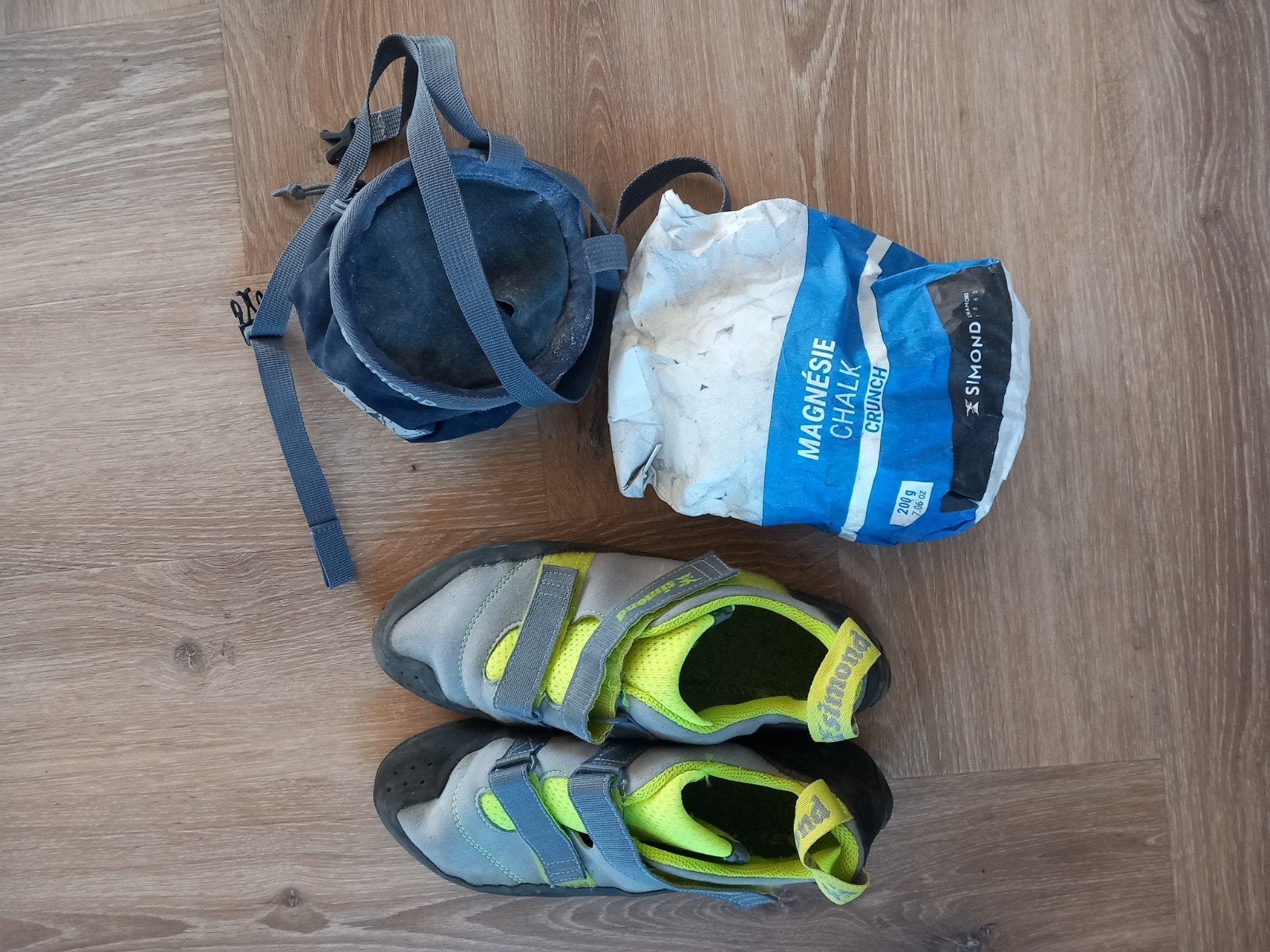 Klimschoenen, pofzak en magnesium, Sport en Fitness, Ophalen of Verzenden, Gebruikt, Klimsport-accessoire