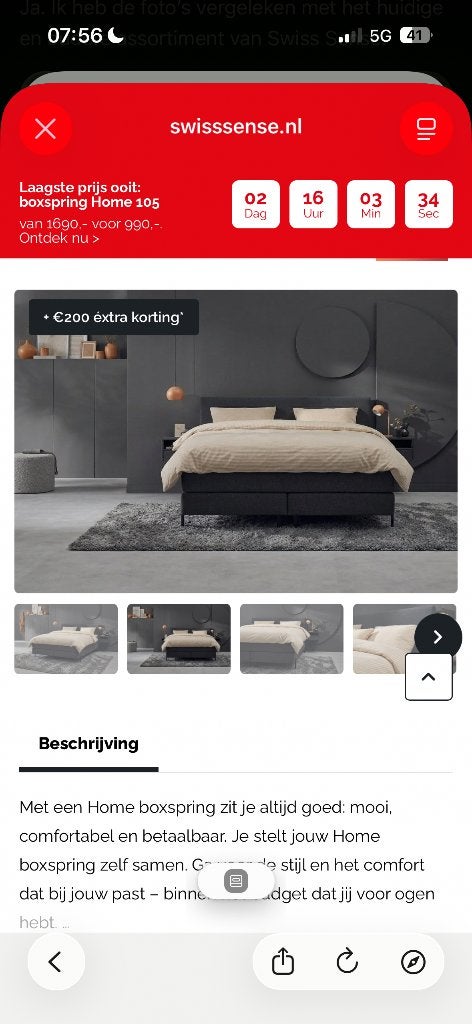 Boxspring 180 x 200 SWISSsense, Ophalen, Zo goed als nieuw, Tweepersoons, 180 cm