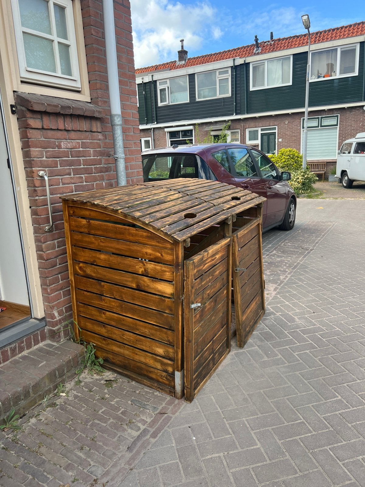 Afvalcontainer ombouw, Ophalen, Zo goed als nieuw, Hout, Containerberging