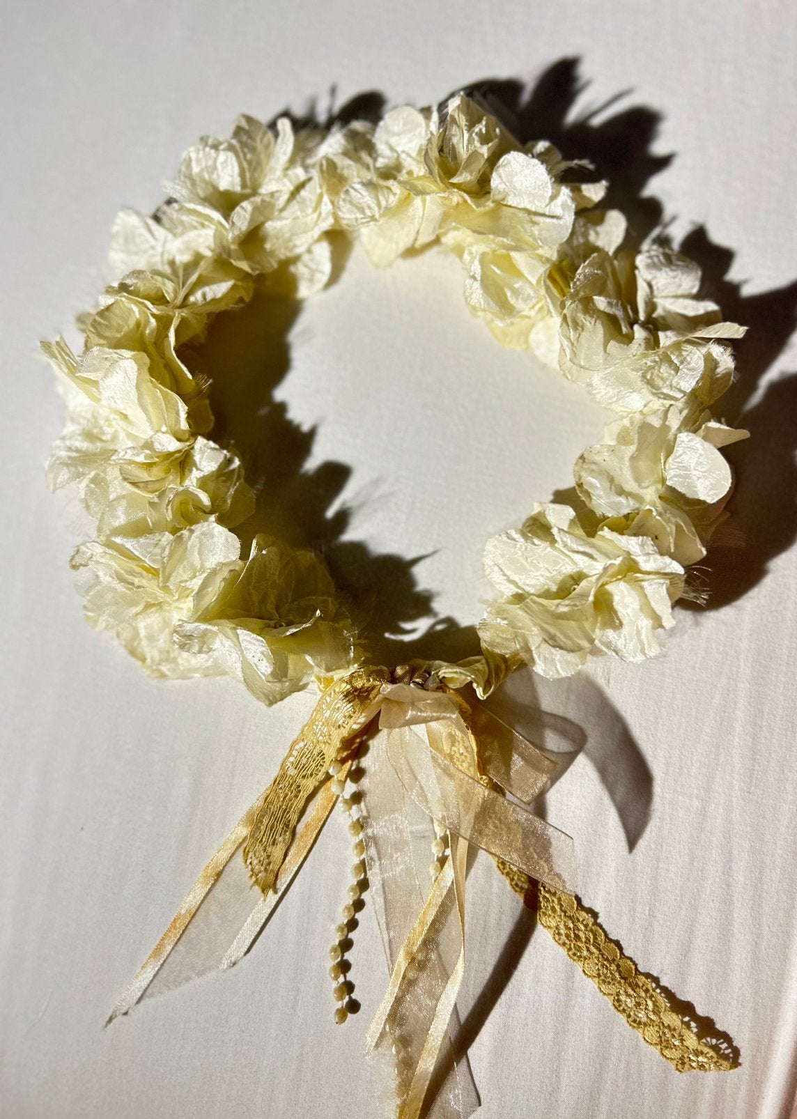 Antieke bloemen kroon tiara, bloem parel kraal lint band, Ophalen of Verzenden