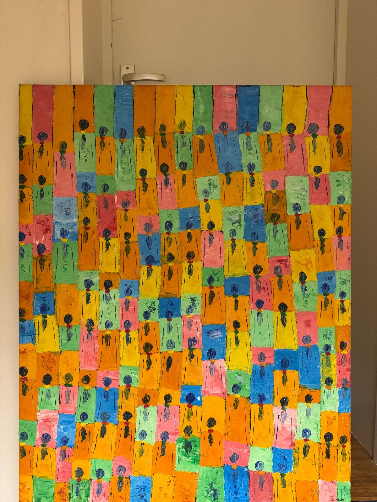 Kleurrijk schilderij uit Ubud, Bali (2004), Ophalen, Figuren, Handgeschilderd, Olieverf
