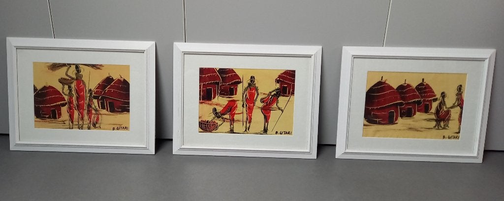Schilderij 3-luik Afrika, Ophalen, Doek, Origineel werk, Impressionistisch