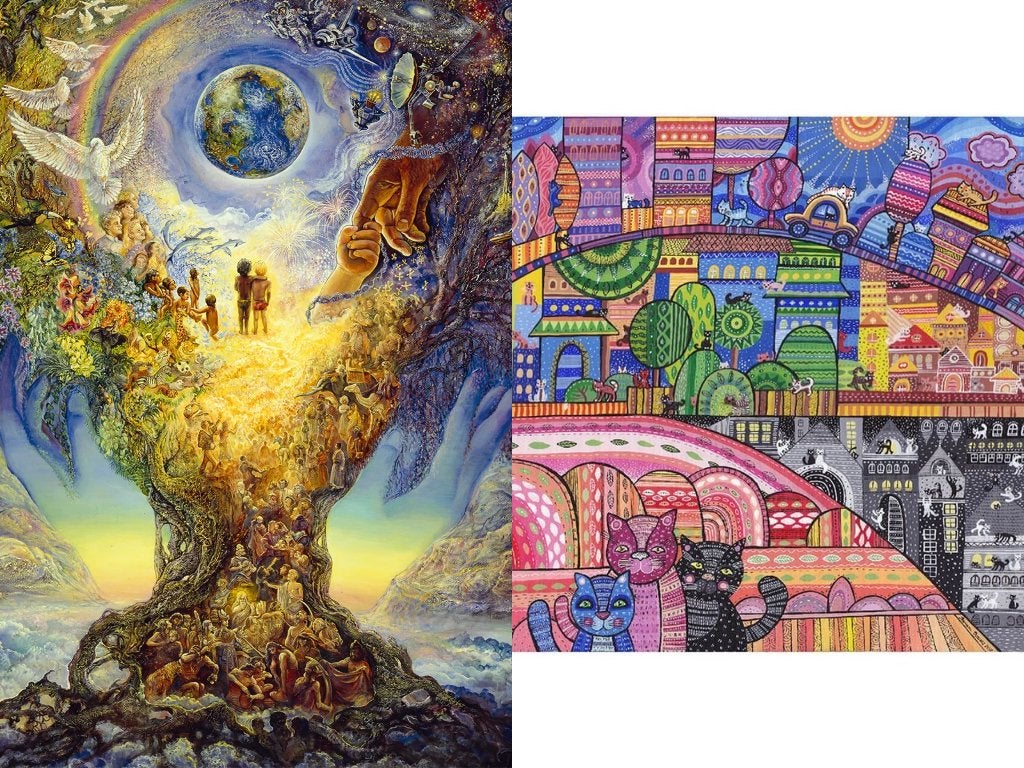 Houtenpuzzel DaVICI Tree Of Life 1100 en Kattenstad! 700, Ophalen of Verzenden, 500 t/m 1500 stukjes, Zo goed als nieuw, Legpuzzel
