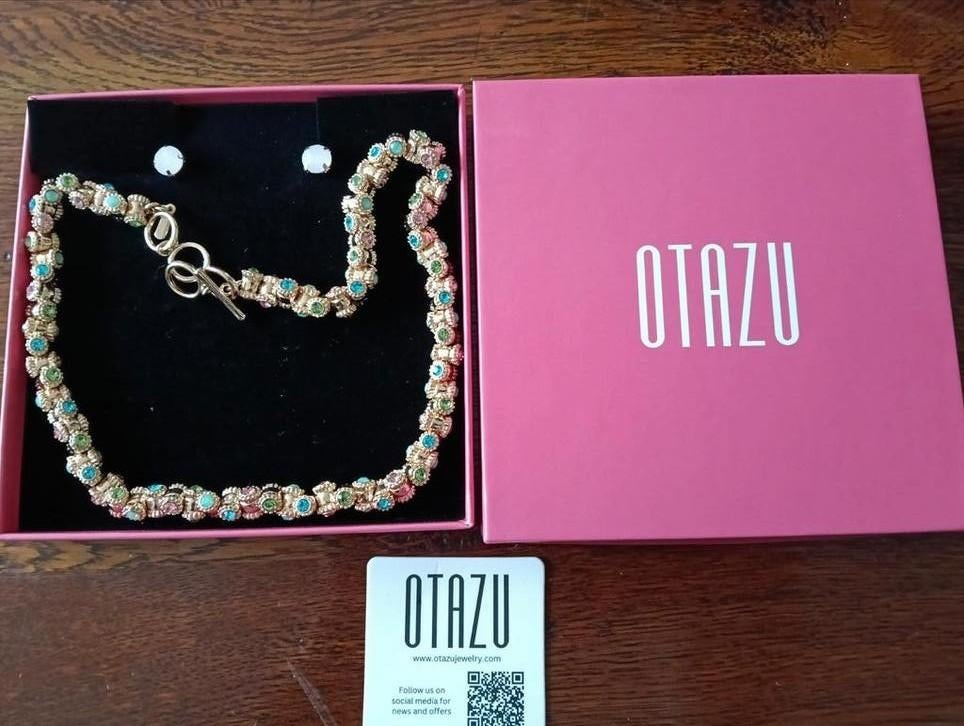 Otazu Ketting en Oorbellen Set met Kristallen, Ophalen of Verzenden, Nieuw, Overige materialen