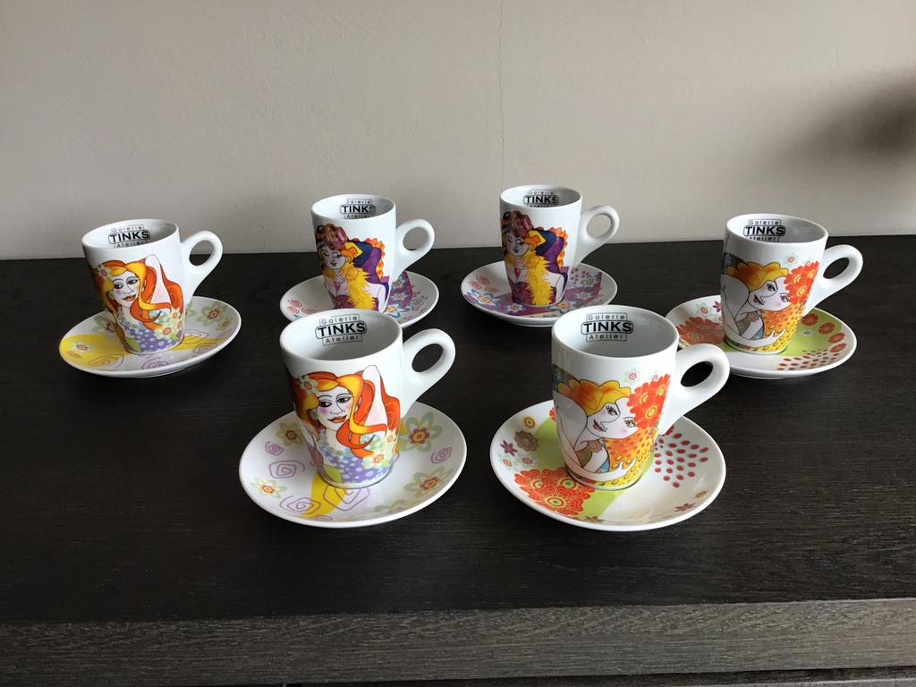 Kop en schotels voor espresso, 6 stuks (3x 2 dezelfde), Ophalen of Verzenden