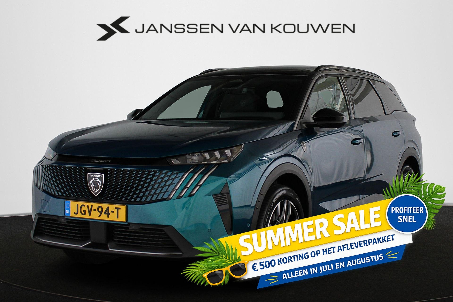 Peugeot 5008 1.2 Hybrid 145 GT 7p Stoelverwarming 360-Camera, 145 pk, Gebruikt, 1199 cc, Blauw