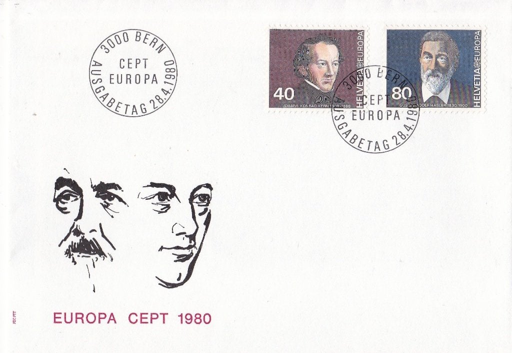 Europa/CEPT - FDC - 1980 – Zwitserland, Postzegels en Munten, Ophalen of Verzenden, Onbeschreven, Europa