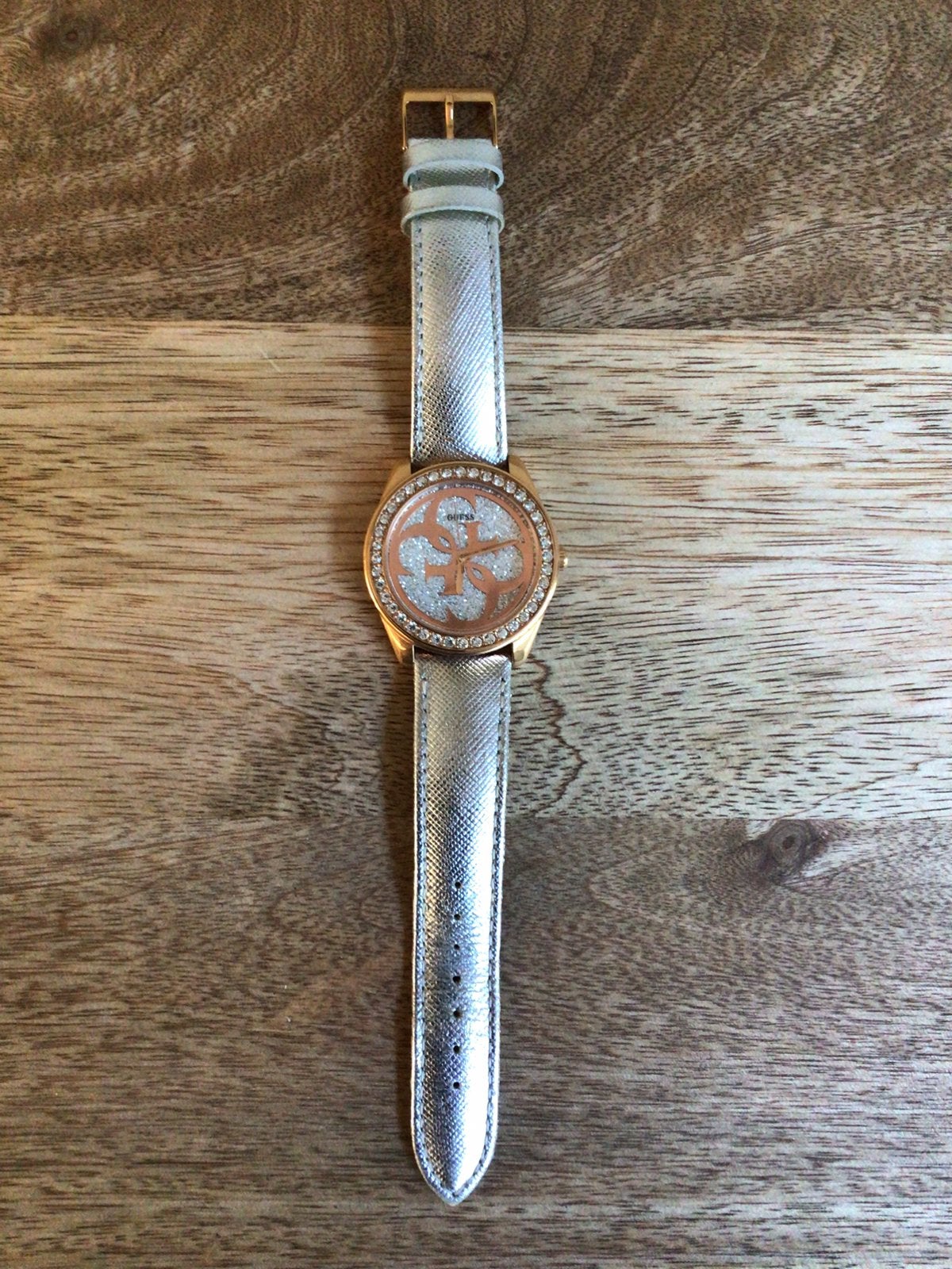 Guess dameshorloge 40mm, Leer, Staal, Guess, Polshorloge