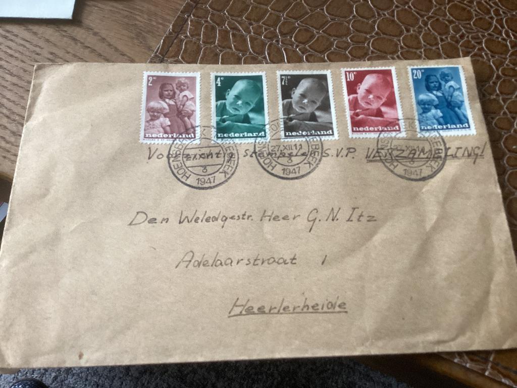 No1918 Voorloper Kinderzegels 27-12-1947 Nederland jaargang, Postzegels en Munten, Postzegels | Eerstedagenveloppen, Ophalen, Beschreven