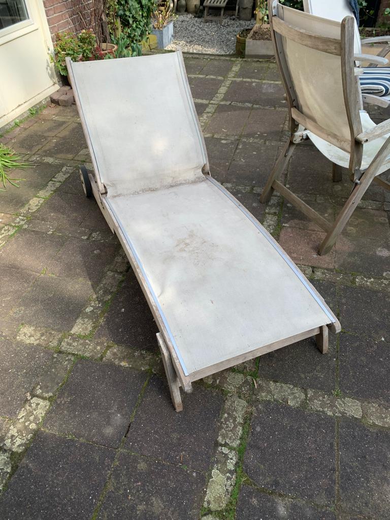 Teakhouten ligbed voor in de tuin, Tuin en Terras, Ligbedden, Ophalen, Gebruikt, Teakhout, Verstelbaar