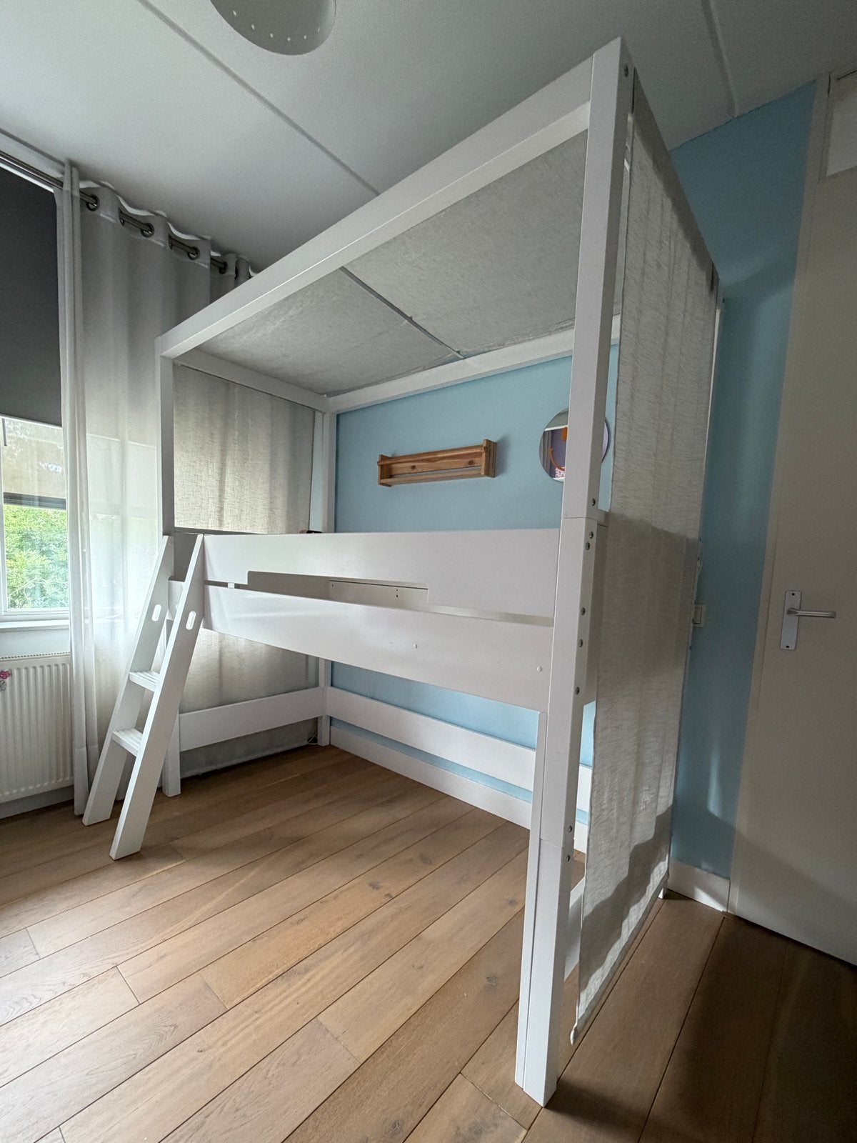 Bopita halfhoogslaper / hoogslaper wit met  hemeldoek, Ophalen, 85 tot 100 cm, Gebruikt, Hoogslaper of Stapelbed