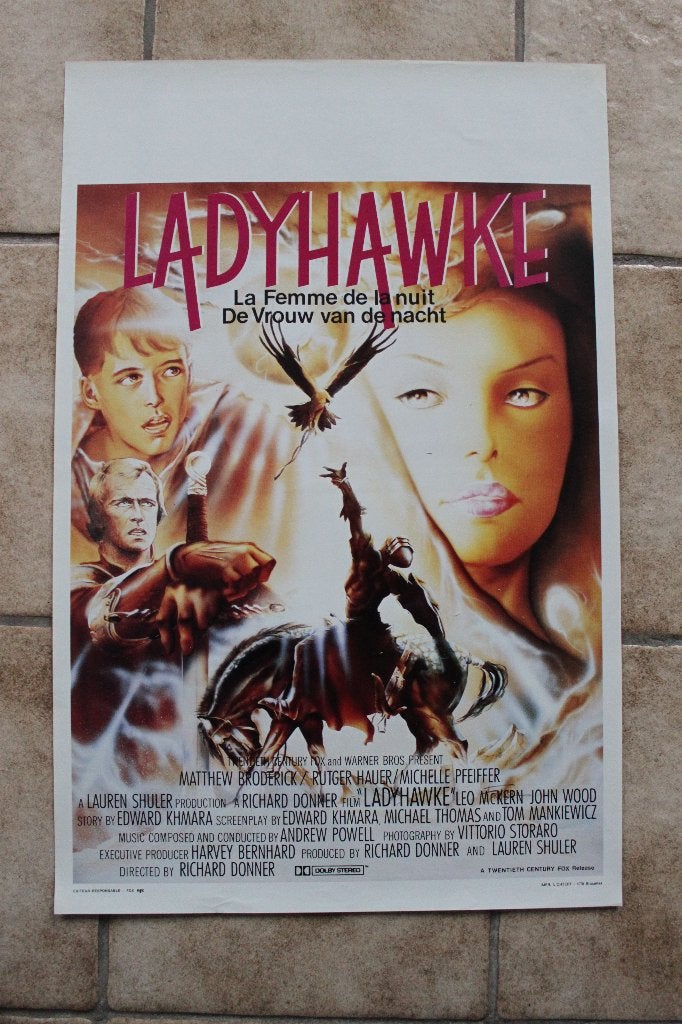 filmaffiche Rutger Hauer Ladyhawke 1985 filmposter, Rechthoekig Staand, Ophalen of Verzenden, Zo goed als nieuw, A1 t/m A3