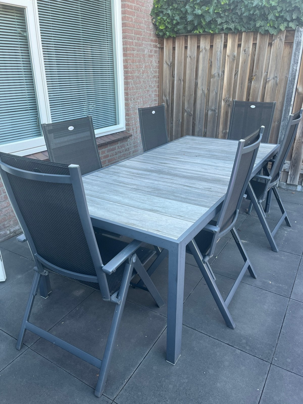 Hartman Tanger tafel + 6 Hartman Napoli stoelen, Tuin en Terras, Ophalen, Kunststof, Gebruikt, 6 zitplaatsen