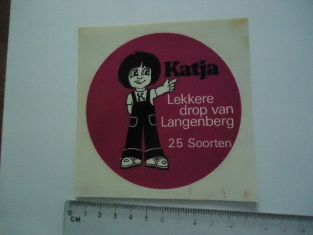 sticker oud KATJA DROP Snoep Langenberg jaren 70 seventies, Verzenden, Zo goed als nieuw, Bedrijf of Vereniging