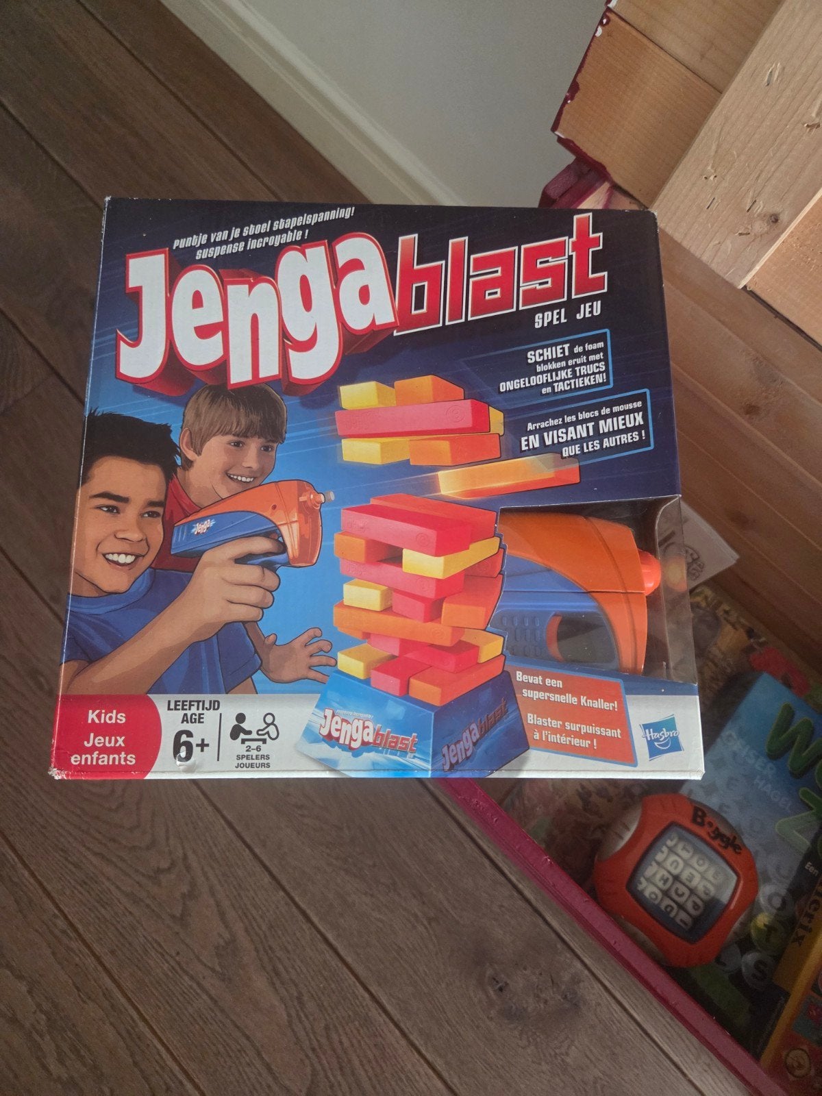 Jenga Blast Spel - Schiet en Tactiek voor 2-3 Spelers, Hobby en Vrije tijd, Een of twee spelers, Ophalen of Verzenden, Gebruikt