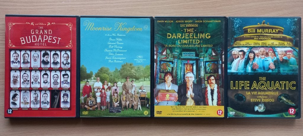 4x Wes Anderson Darjeeling, Budapest, Moonrise, Life aquatic, Overige gebieden, Verzenden, Nederlands, Zo goed als nieuw