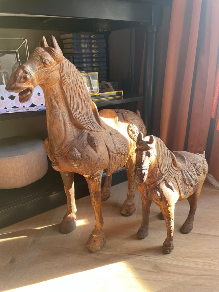 Set antieke paarden metaal, Tuin en Terras, Ophalen, Zo goed als nieuw, Metaal, Overige typen