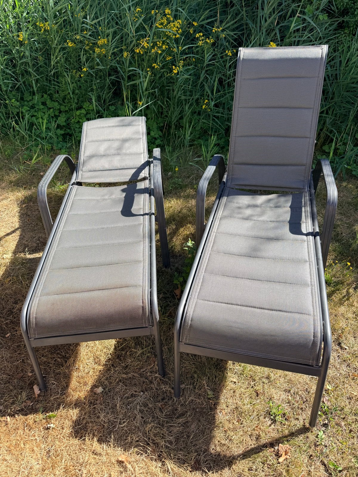2x verstelbare ligstoelen voor buiten, Ophalen, Gebruikt, Metaal, Verstelbaar