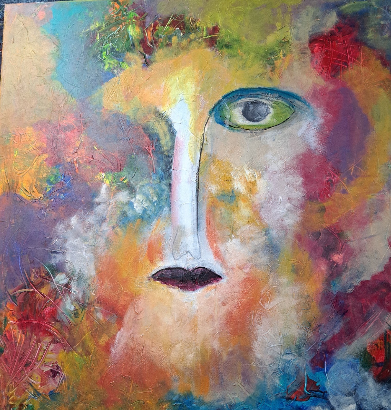 Abstract Schilderij "Gezicht" - 100x100 cm, Ophalen