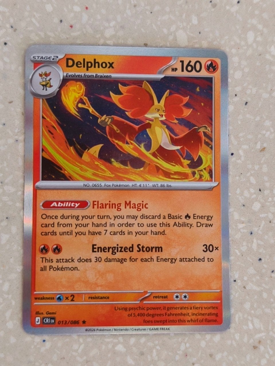 Pokémon Kaart Delphox 013/086 - CRI EN Set, Ophalen of Verzenden