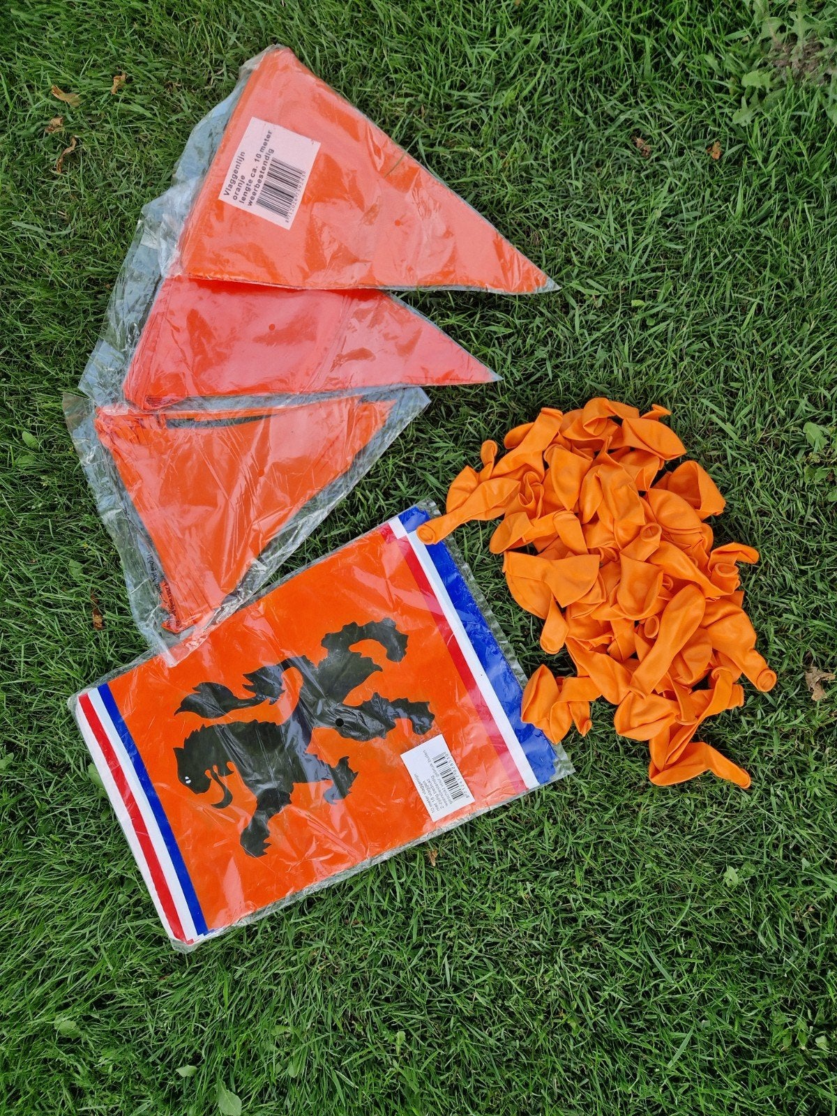 Set Oranje vlaggetjes 3 x 10m wimpel leeuw 10m + ballonnen, Ophalen of Verzenden, Nieuw