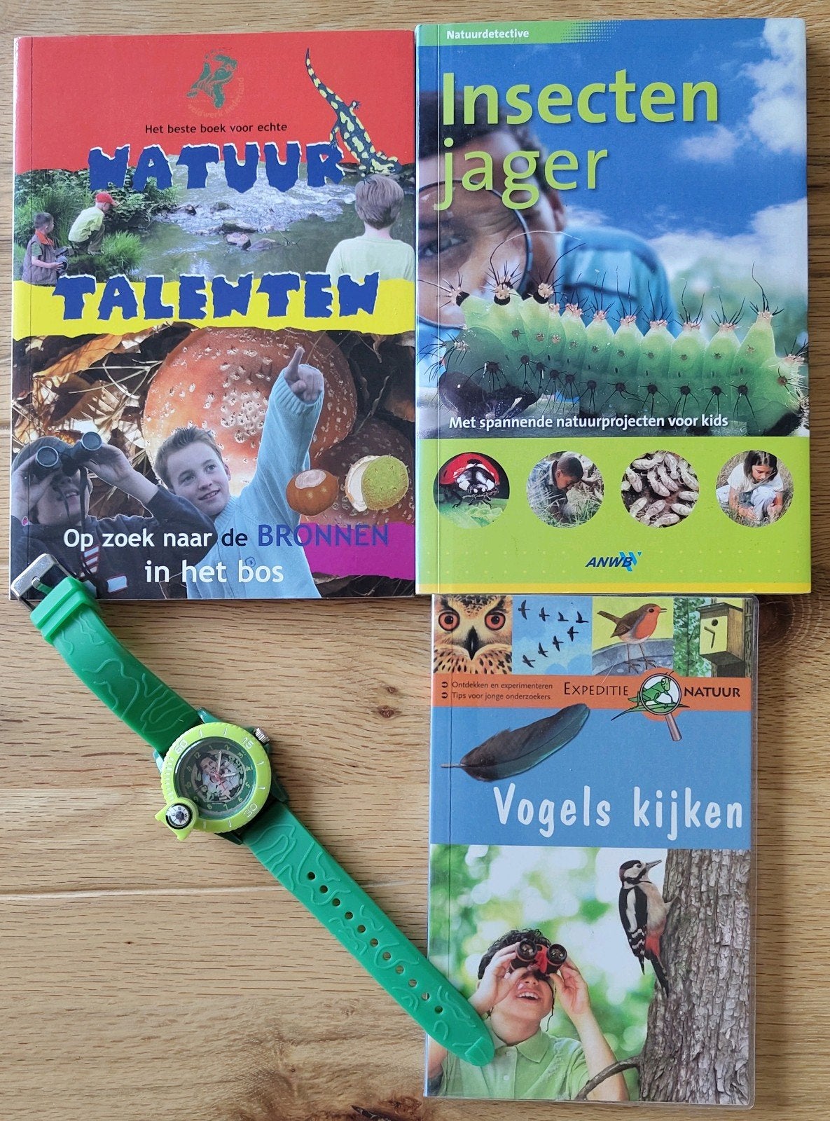 Freek Vonk horloge met 3  kindernatuurgidsen, Ophalen of Verzenden, Gebruikt, Groen, Jongen of Meisje