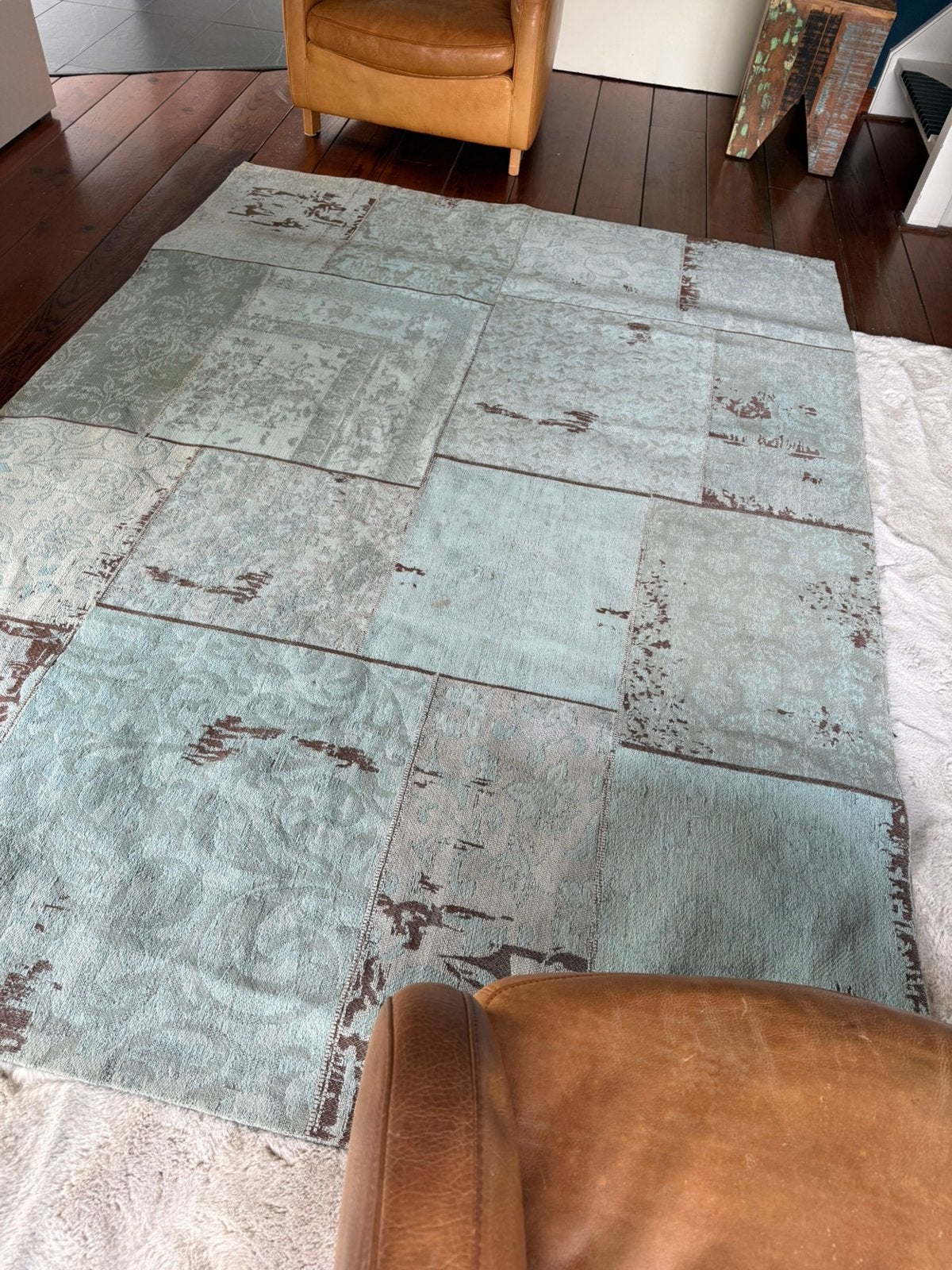 Patchwork Vloerkleed - Blauw/Groen - 170x240 cm, Ophalen, Gebruikt, Blauw, 150 tot 200 cm