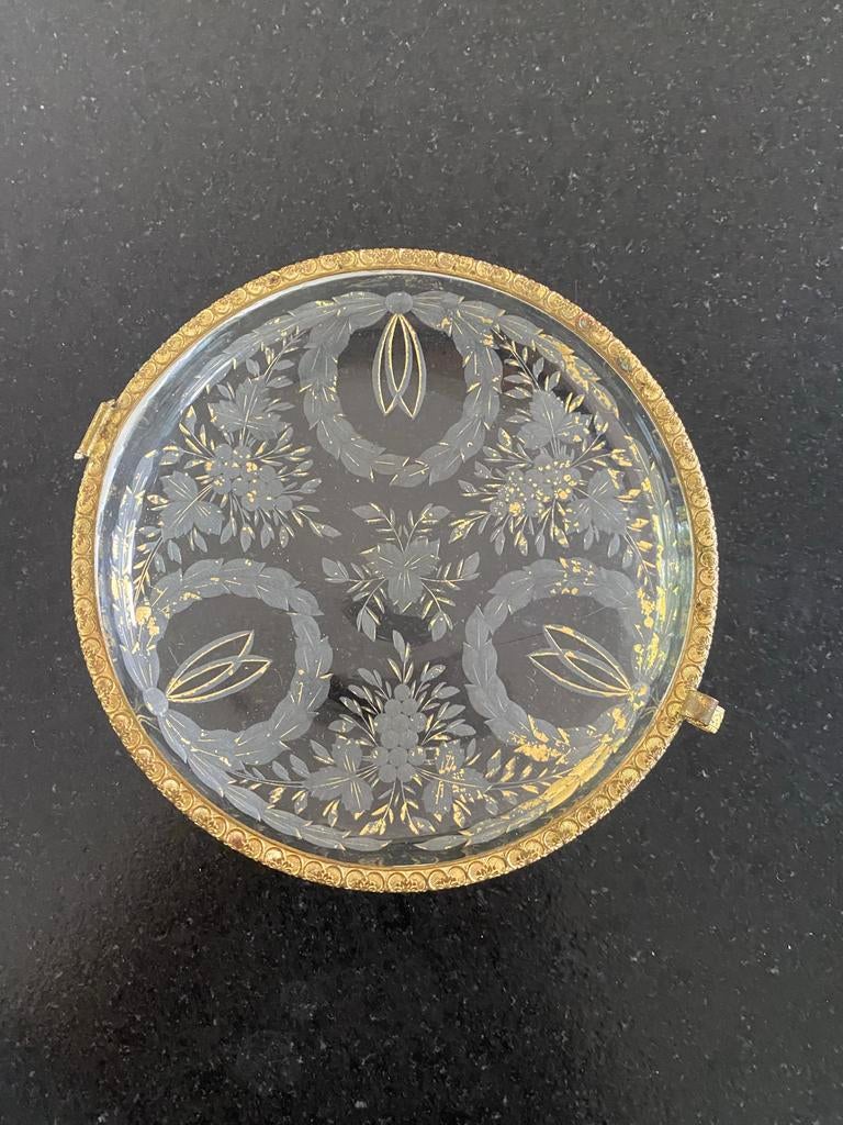 Vintage Glazen Doosje met Gouden Rand en Bloemmotief, Antiek en Kunst, Antiek | Glas en Kristal, Ophalen