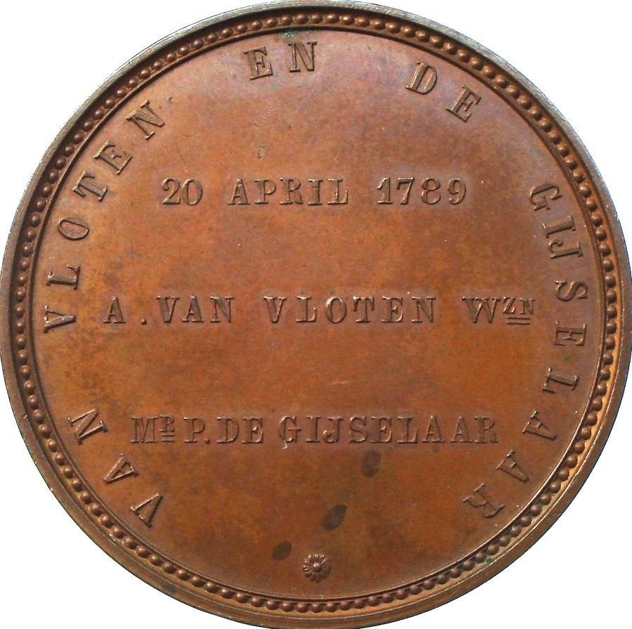 Nederland penning 100j. bestaan Vloten en De G. 1889, Ophalen of Verzenden, Brons, Nederland