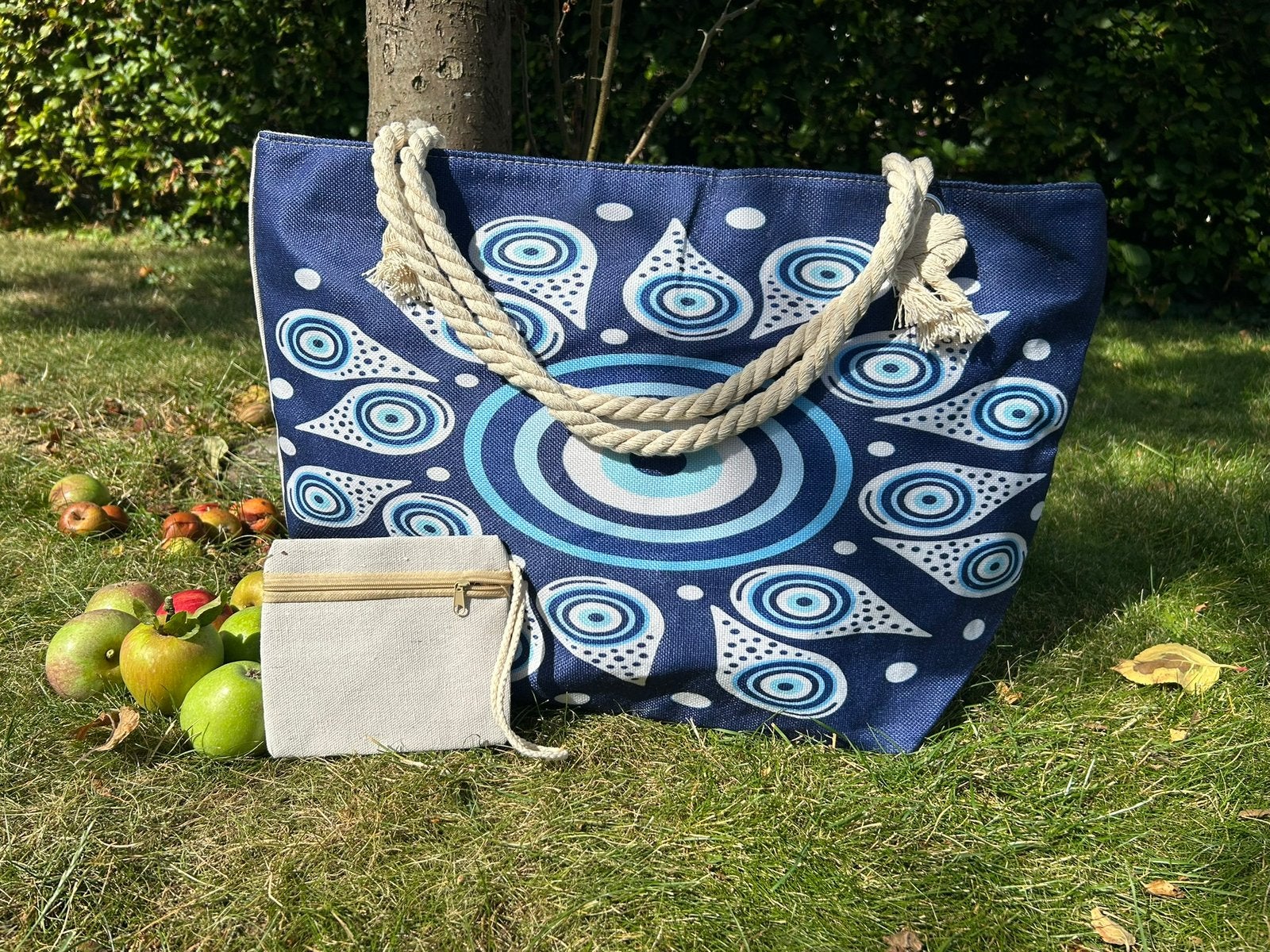 Schoudertas, ibiza tas, strandtas, shopper, damestas, boho, 3811JM, Info@rodebeagle.nl, Blauw, Rode Beagle