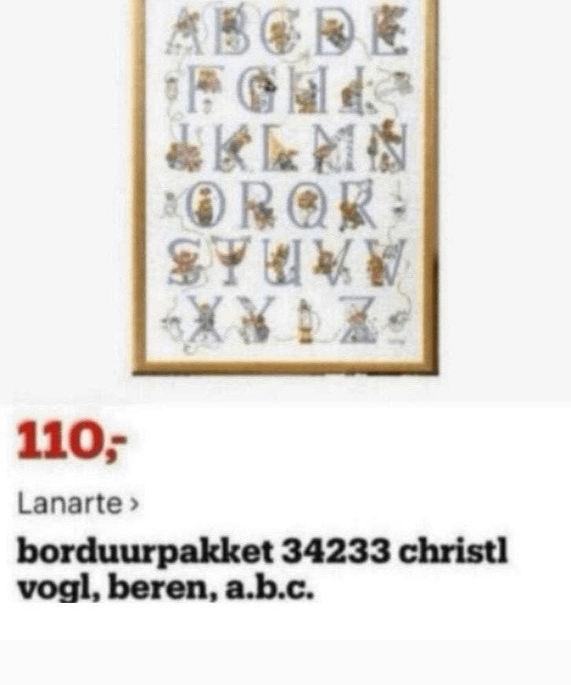 BORDUURPAKKET LANARTE BEREN ABC CHRISTL VOGL GROOT, Verzenden, Nieuw, Handborduren, Borduurpakket