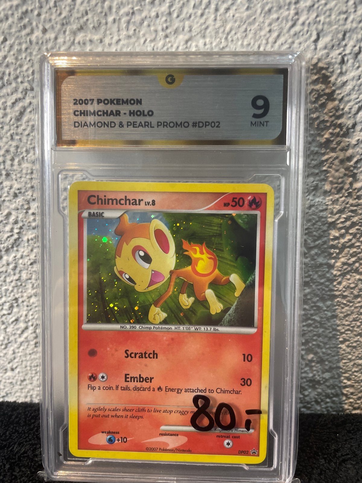 2007 Pokémon Chimchar Holo Diamond & Pearl Promo #DP02 PSA 9, Hobby en Vrije tijd, Ophalen of Verzenden, Zo goed als nieuw, Losse kaart