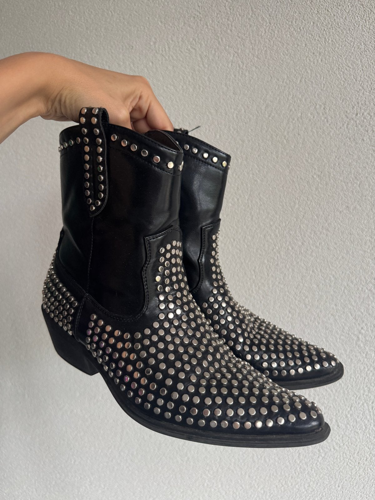 Vintage zwarte cowboy laarzen met studs, Vintage, Lage of Enkellaarzen, Vintage, Ophalen of Verzenden