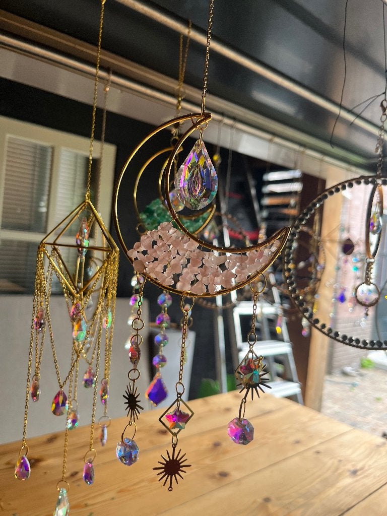 Maan en kristal zonvanger - Rozenkwarts, Antiek en Kunst, Ophalen of Verzenden