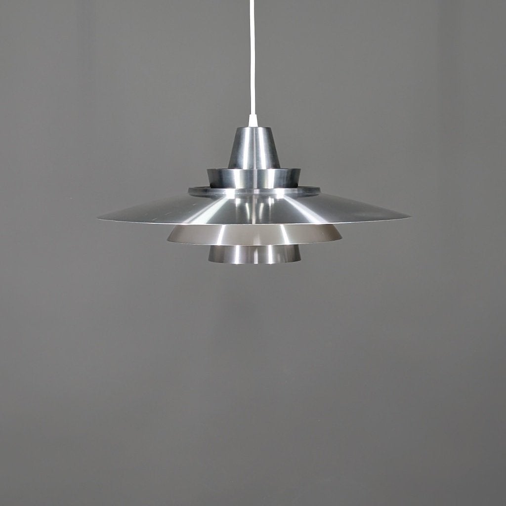 Superlight vintage Deense hanglamp – zilver – Ø49 cm, Mid century modern, Zo goed als nieuw, Metaal, E27 (groot)
