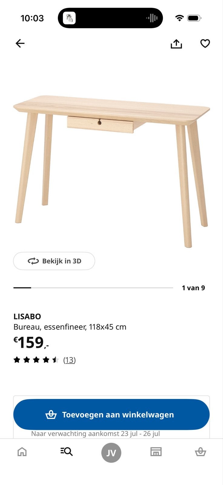 IKEA LISABO Bureau/Eettafel met Lade - Essenfineer, Ophalen, Gebruikt, Scandinavisch, IKEA